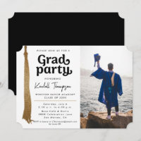Modern Black White Gold tassel Grad Party photo