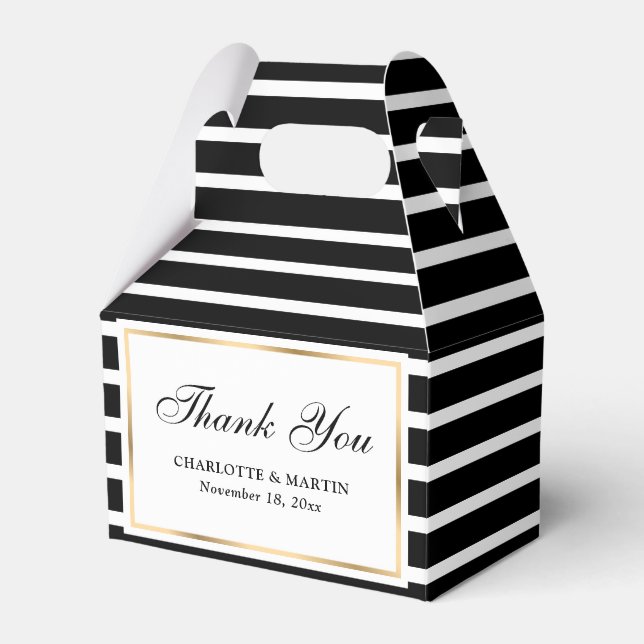 Modern Black White Gold Wedding Thank You Favor Boxes (Front Side)