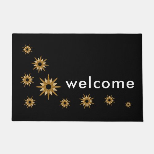 Modern Black White  Gold Welcome Doormat