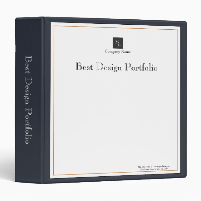 Modern Black White Gold with Business Logo 3 Ring Binder (Front/Spine)