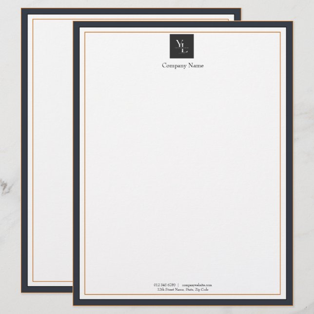 Modern Black White Gold with Logo Business Letterhead (Front/Back)