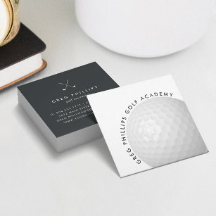 Modern Black & White Golf Pro or Instructor Square Business Card