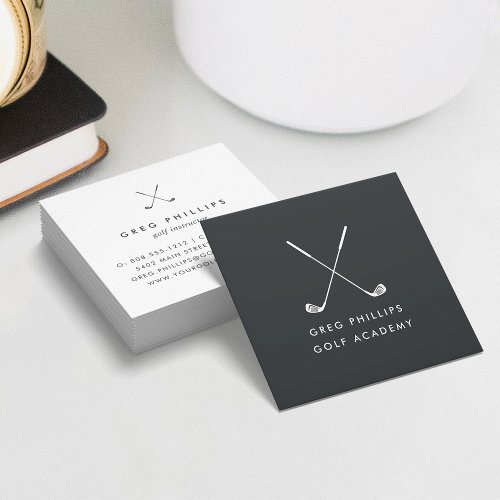 Modern Black  White Golf Pro or Instructor Square Business Card