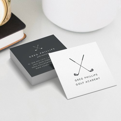 Modern Black  White Golf Pro or Instructor Square Business Card