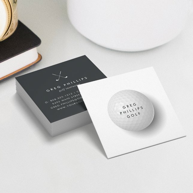 Modern Black & White Golf Pro or Instructor Square Business Card (Creator Uploaded)