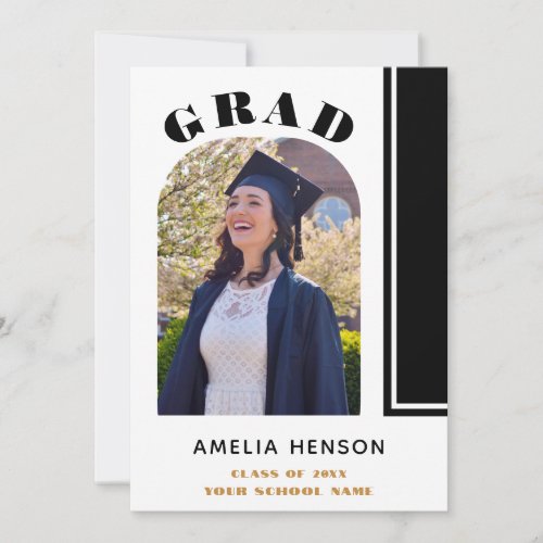 Modern Black White Grad Photo Graduation Announcement