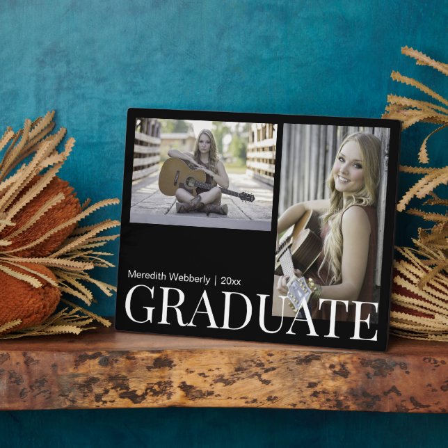 Modern Black & White Graduate 2 Photo Desktop Plaque (Side)