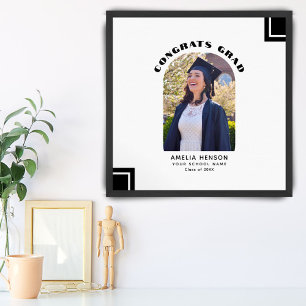 Modern Black White Graduate Guest Signature Photo  Poster