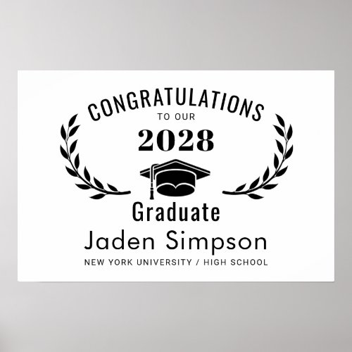 Modern Black White Graduation Banner Poster