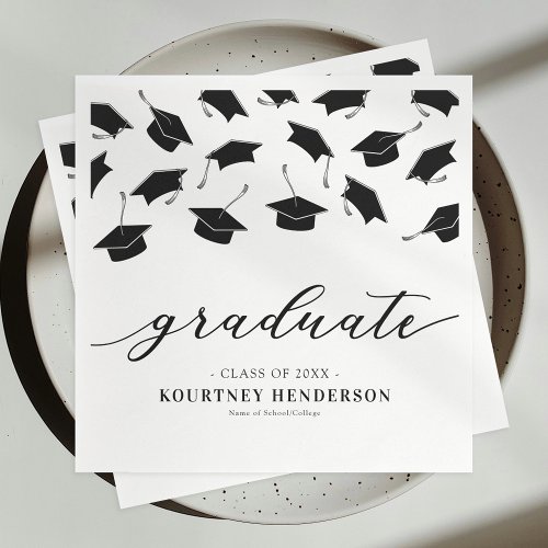 Modern Black White Graduation Napkins