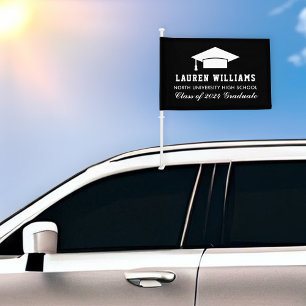 Modern Black White Graduation Party Car Flag