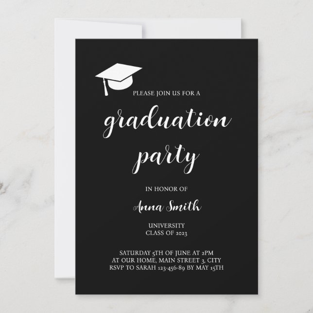 Modern Black White Graduation Party Invitation (Front)