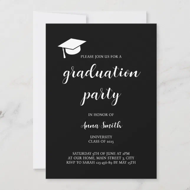 Modern Black White Graduation Party Invitation 