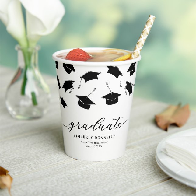 Modern Black White Graduation Party Paper Cups (Insitu)