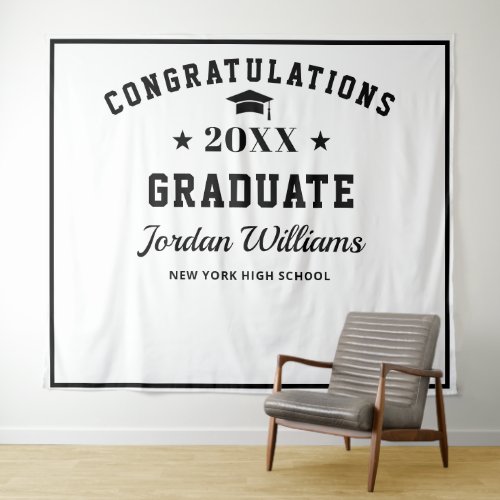 Modern Black White Graduation Party Photo Backdrop