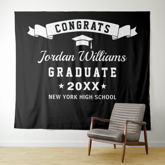Modern Black White Graduation Party Photo Backdrop (In Situ (Horizontal))