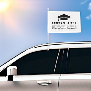 Modern Black White Graduation Personalized Grad Car Flag