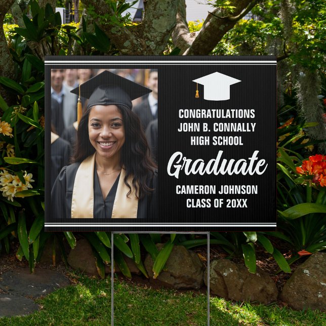 Modern Black White Graduation Photo Graduate Yard Sign (Creator Uploaded)