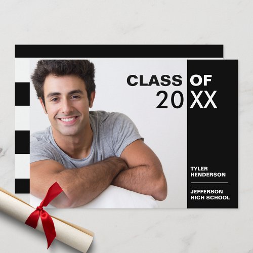 Modern Black White Graduation Photo Party Invite