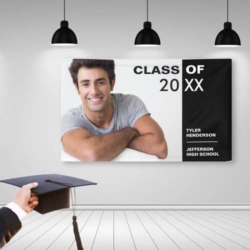 Modern Black White Graduation Photo Party Sign