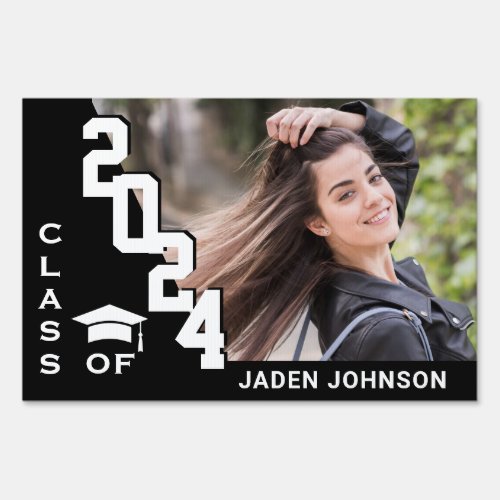 Modern Black White Graduation Photo Yard Sign