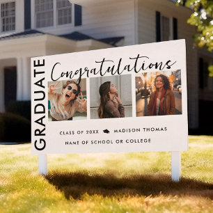 Modern Black White Graduation Student Photo Yard Sign