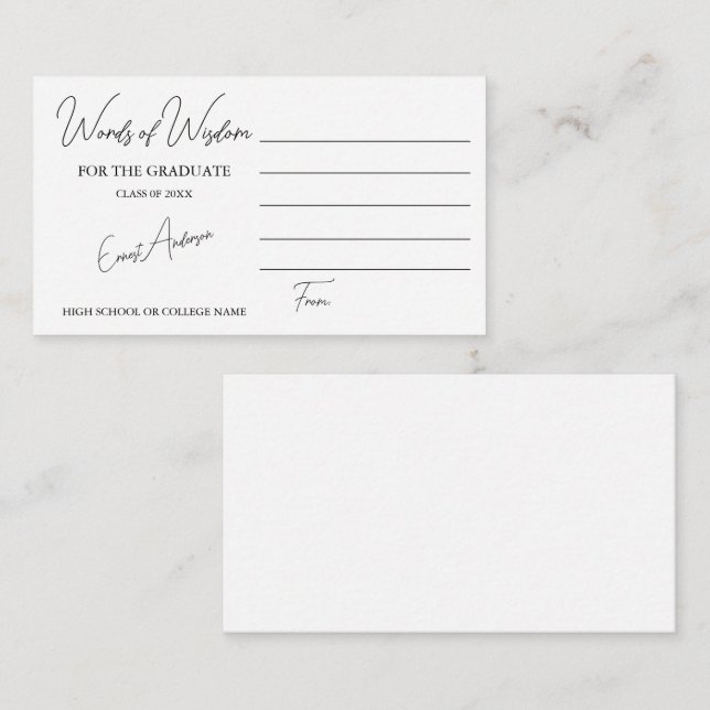 Modern Black White Graduation Words Enclosure Card (Front/Back)