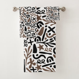Modern black white gray abstract bath towel set