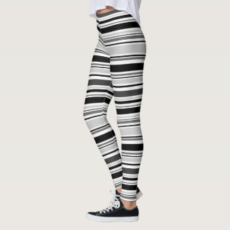 Modern Black White Gray Stripes Pattern Leggings