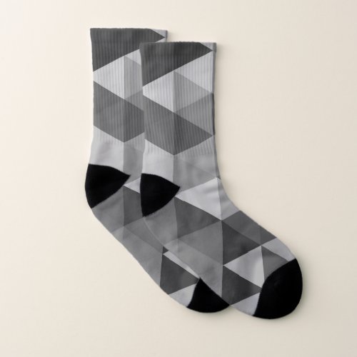 Modern black white gray triangles geometry pattern socks