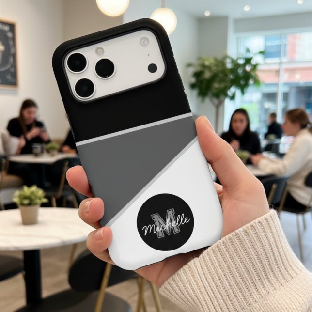 Modern Black & White & Grey Monochrome Geometric Case-Mate iPhone Case (Creator Uploaded)