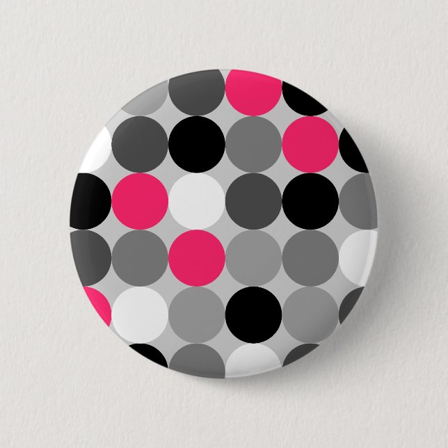 Modern Black White Grey Pink Geometric Polka Dots Button (Front)