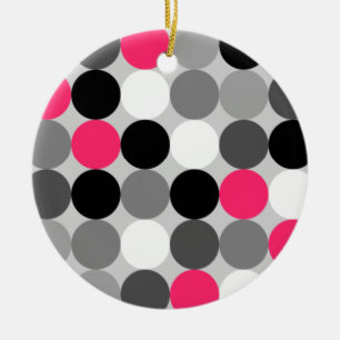 Modern Black White Grey Pink Geometric Polka Dots Ceramic Ornament