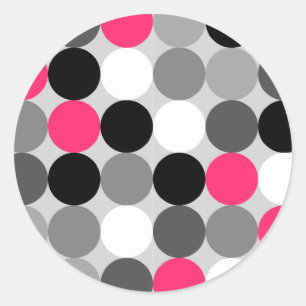 Modern Black White Grey Pink Geometric Polka Dots Classic Round Sticker