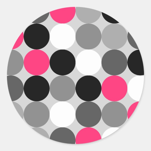 Modern Black White Grey Pink Geometric Polka Dots Classic Round Sticker (Front)