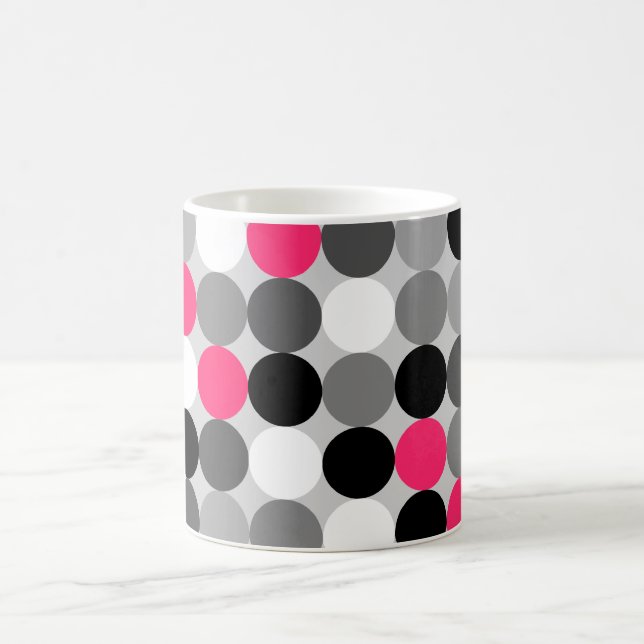 Modern Black White Grey Pink Geometric Polka Dots Coffee Mug (Center)
