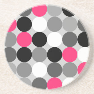 Modern Black White Grey Pink Geometric Polka Dots Drink Coaster