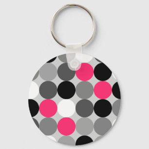Modern Black White Grey Pink Geometric Polka Dots Keychain