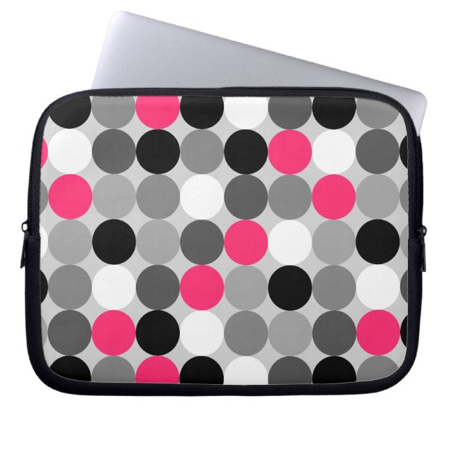 Modern Black White Grey Pink Geometric Polka Dots Laptop Sleeve (Front)