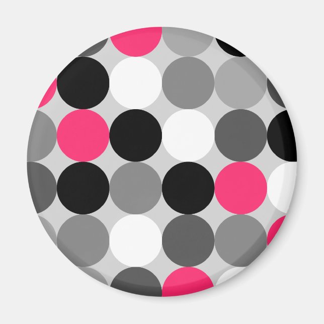 Modern Black White Grey Pink Geometric Polka Dots Magnet (Front)