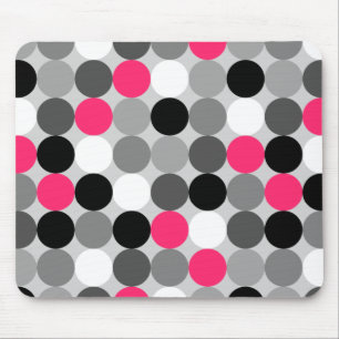 Modern Black White Grey Pink Geometric Polka Dots Mouse Pad