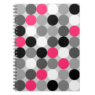 Modern Black White Grey Pink Geometric Polka Dots Notebook