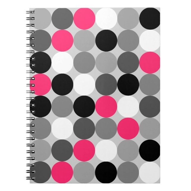 Modern Black White Grey Pink Geometric Polka Dots Notebook (Front)