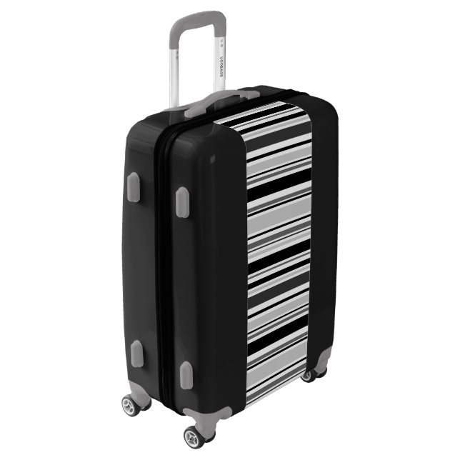 Modern Black, White, Grey Stripes Luggage (Rotated Left)