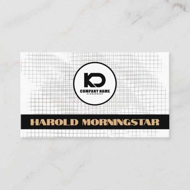 Modern Black White Grid with Qr and Logo Business Card (Front)