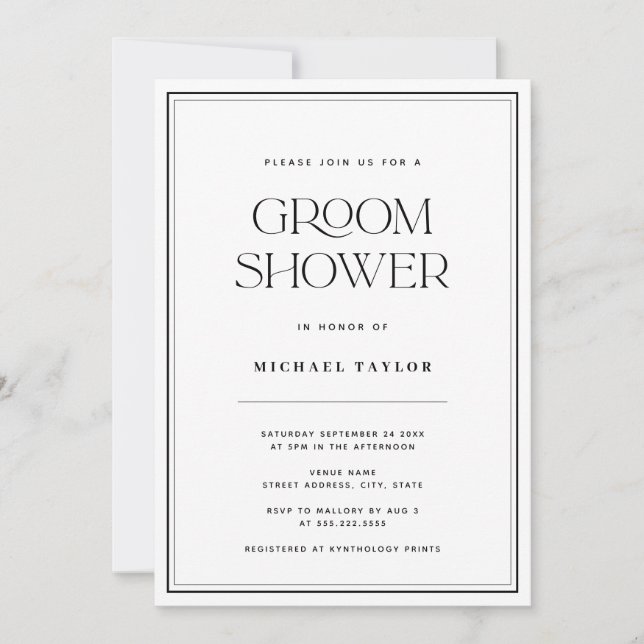 Modern Black & White Groom Shower Invitation (Front)
