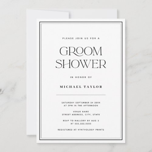 Modern Black  White Groom Shower Invitation