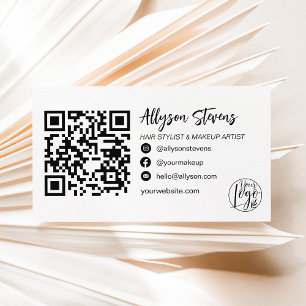 modern black white hair makeup photo logo qr code business card