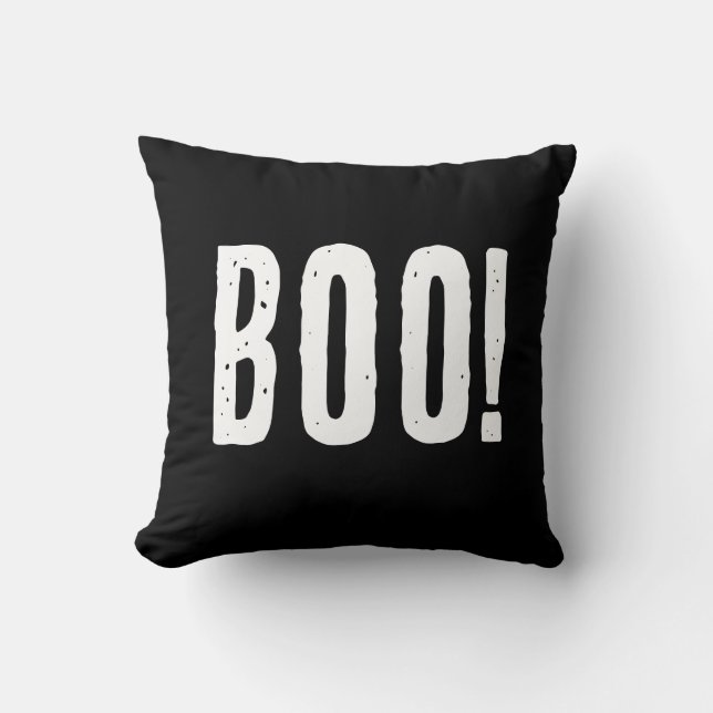 Modern Black & White Halloween “Boo” Throw Pillow (Front)
