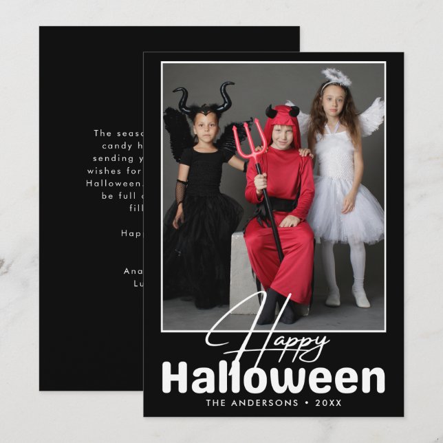 Modern  Black & White Halloween Photo Card (Front/Back)